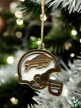Buffalo Bills Wooden Ornament Helmet | Laser Engraved Layered